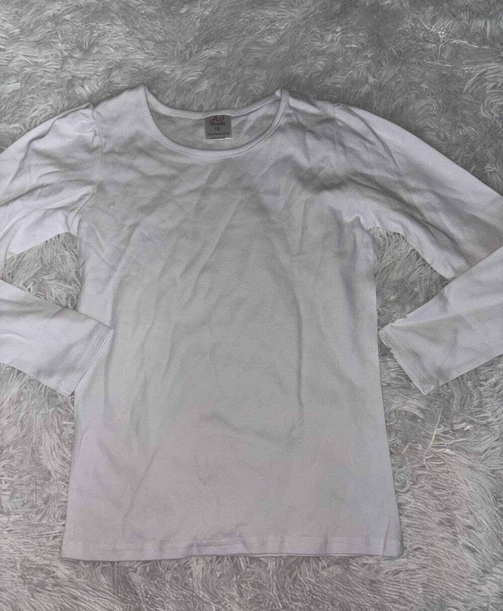 AJ Blanks Girls 10 Classic Long Sleeved White Tee. Exc. Condition